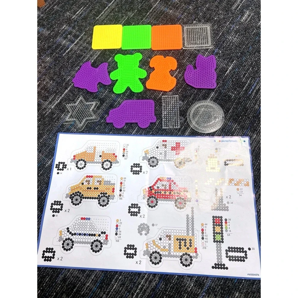 Perler Beads Peg Boards Lot Of 12 And Pattern Sheet For Creating Vehicles  Truck